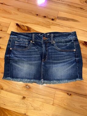 Denim Mini Skirt - Blue Frayed Hem